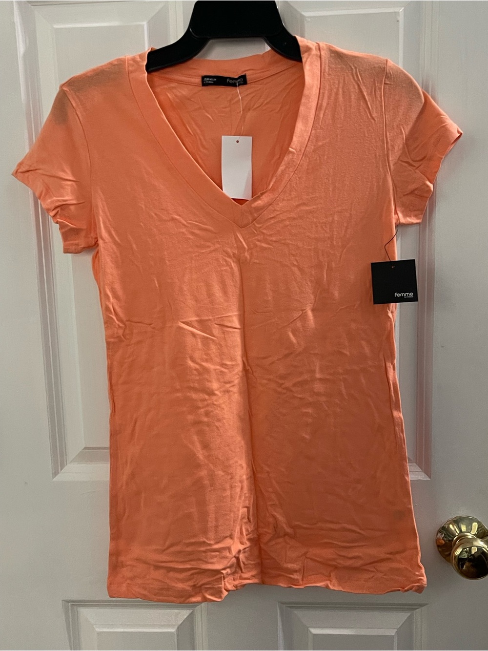 Femme Peach V-Neck Short Sleeve Tee